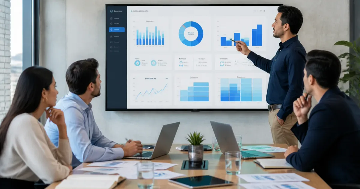 Analista y líderes de una PYME utilizando dashboards de marketing, atribución, CAC y LTV