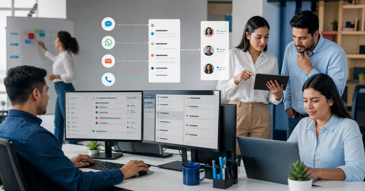 Equipo de atención gestionando soporte omnicanal, automatización y escalamiento humano