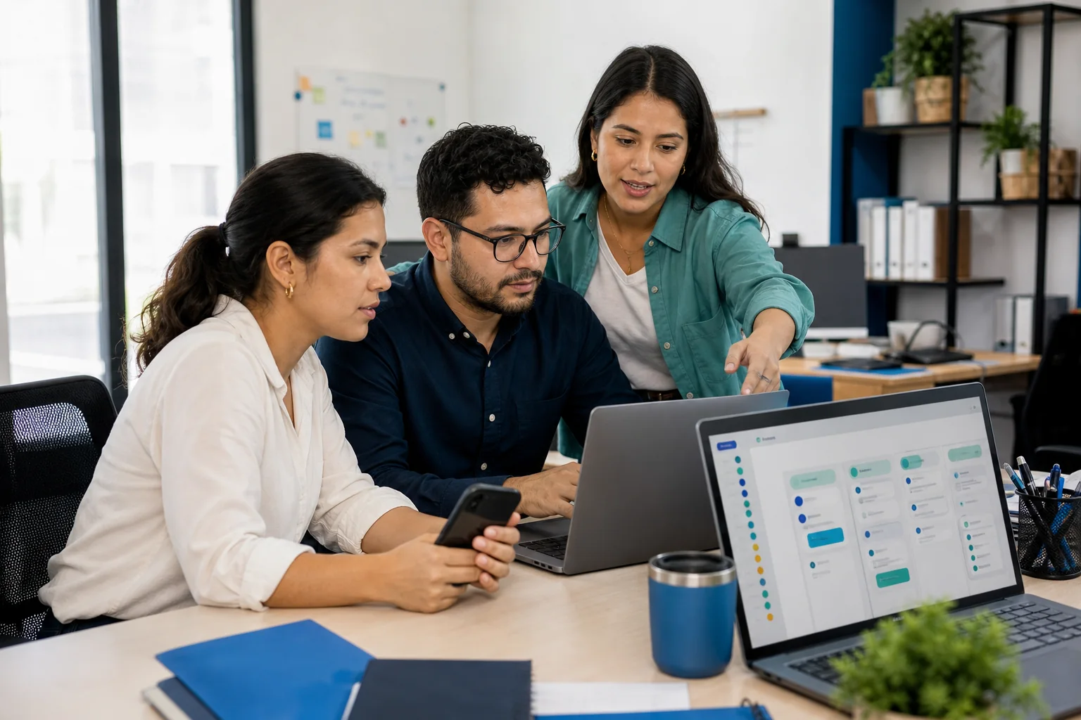 Equipo de una PYME gestionando conversaciones de WhatsApp y oportunidades comerciales con inteligencia artificial